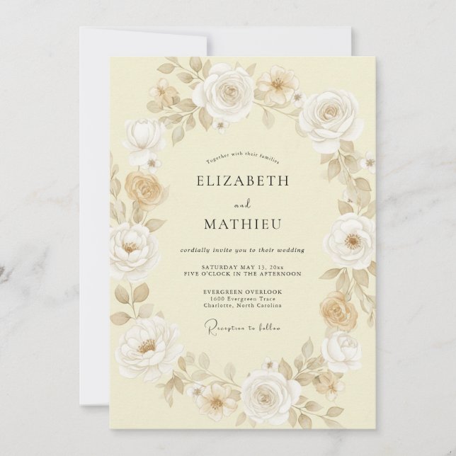 Invitación Boda Flor de Oro Champagne (Anverso)