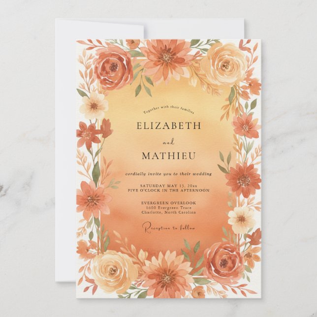 Invitación Boda Flor de Oro de Albaricoque (Anverso)