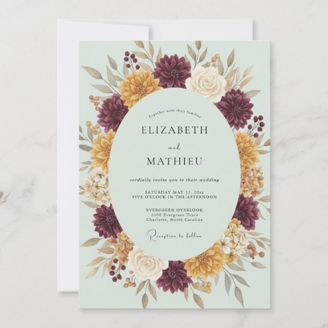 Invitación Boda Flor de Oro de Borgoña (Anverso)