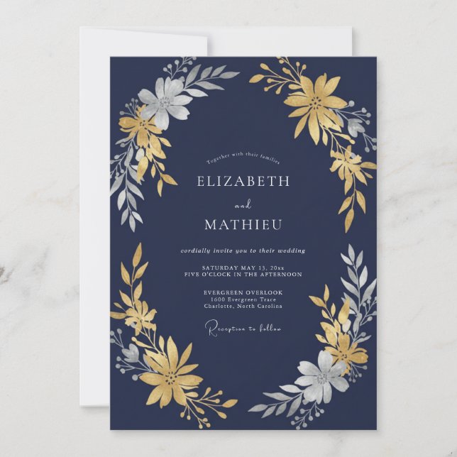 Invitación Boda Flor de Oro de Medianoche (Anverso)
