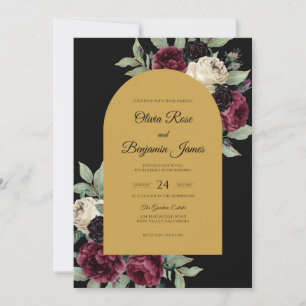 Invitación Boda Flor de Oro Granate