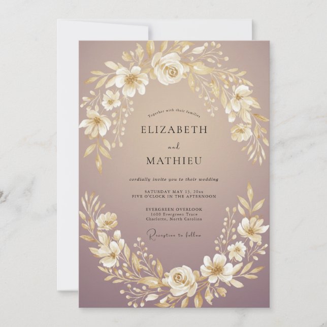 Invitación Boda Flor de Oro Malva (Anverso)