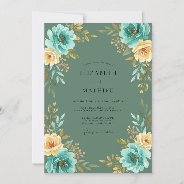Invitación Boda Flor de Oro Verde (Anverso)