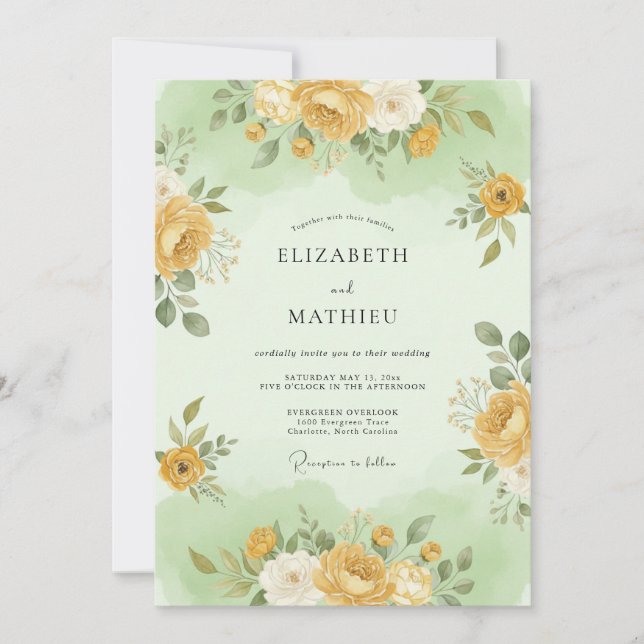 Invitación Boda Flor de Oro Verde Salvia (Anverso)