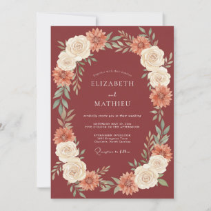 Invitación Boda Flor de Otoño Borgoña