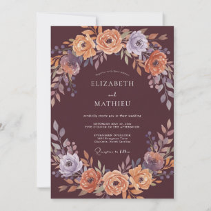 Invitación Boda Flor de Otoño Borgoña