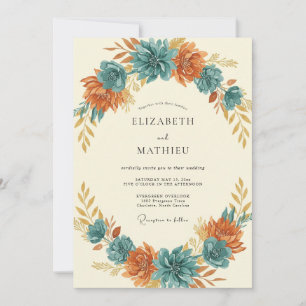 Invitación Boda Flor de Óxido Turquesa