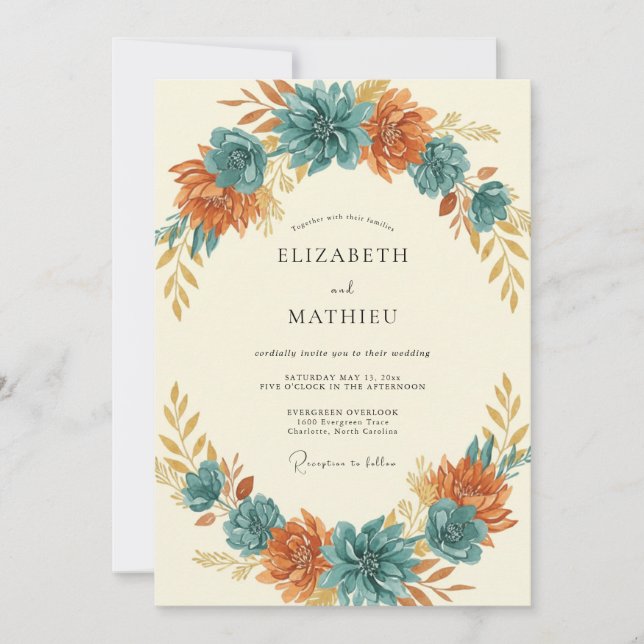 Invitación Boda Flor de Óxido Turquesa (Anverso)
