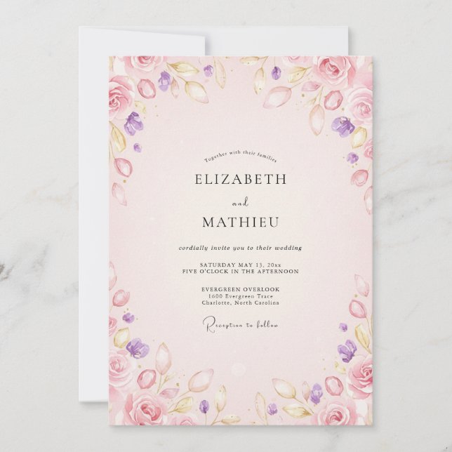 Invitación Boda Flor de Pasado de Amatista (Anverso)