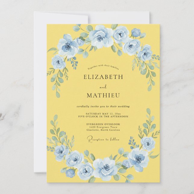 Invitación Boda Flor de Pastel Azul (Anverso)