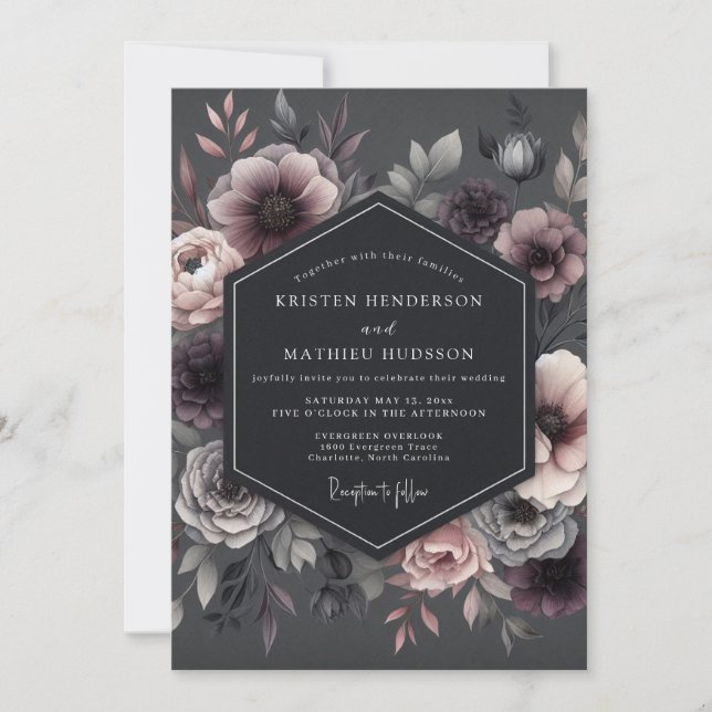 Invitación Boda Flor de Penumbra Ciruela (Anverso)