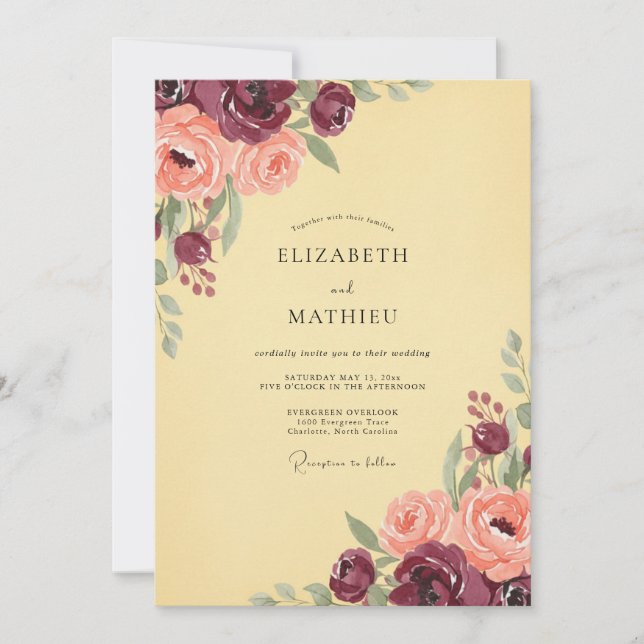 Invitación Boda Flor de Peonía Ámbar (Anverso)