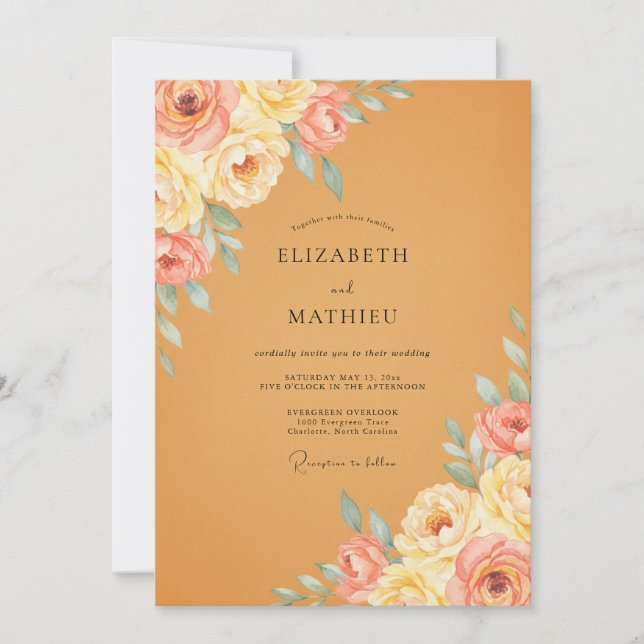 Invitación Boda Flor de Peonía Ocre (Anverso)