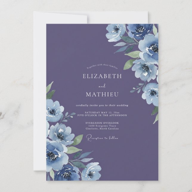 Invitación Boda Flor de Periwinkle Ametista (Anverso)