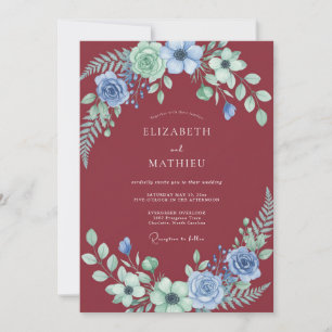 Invitación Boda Flor de Periwinkle Carmesí