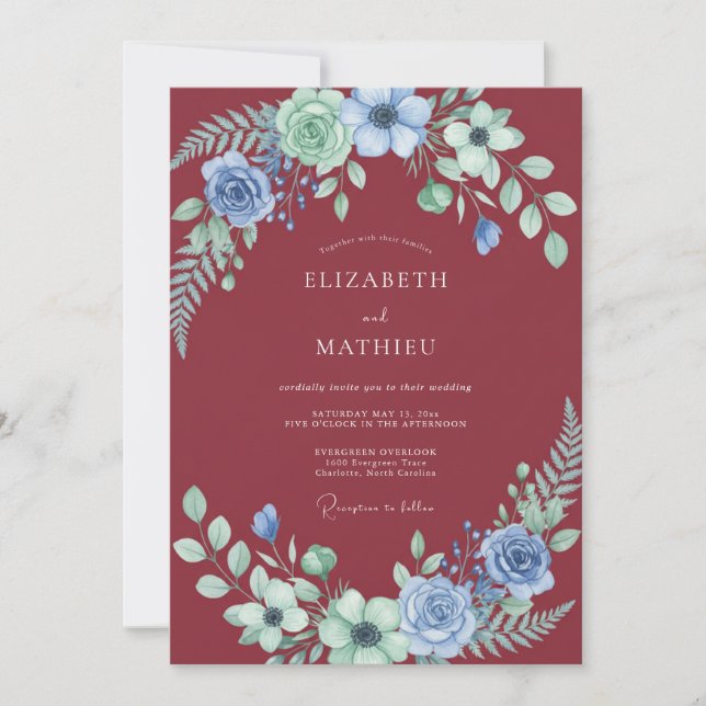 Invitación Boda Flor de Periwinkle Carmesí (Anverso)