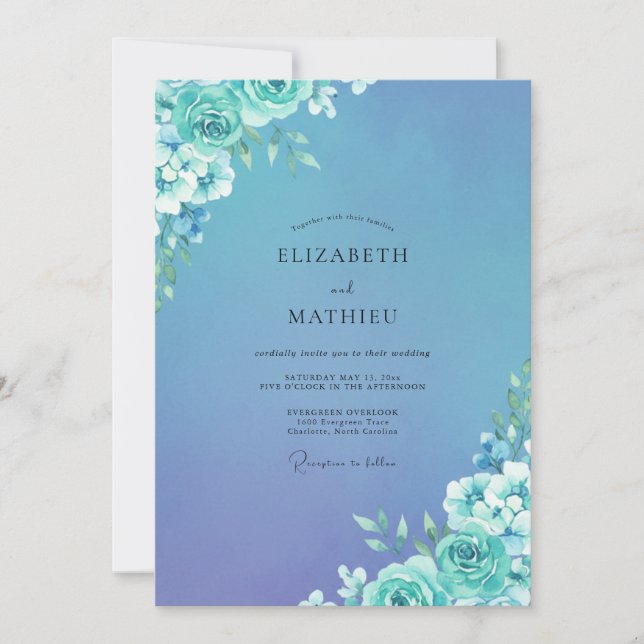 Invitación Boda Flor de Periwinkle Cian (Anverso)