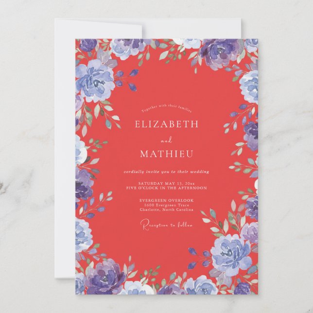 Invitación Boda Flor de Periwinkle Roja (Anverso)