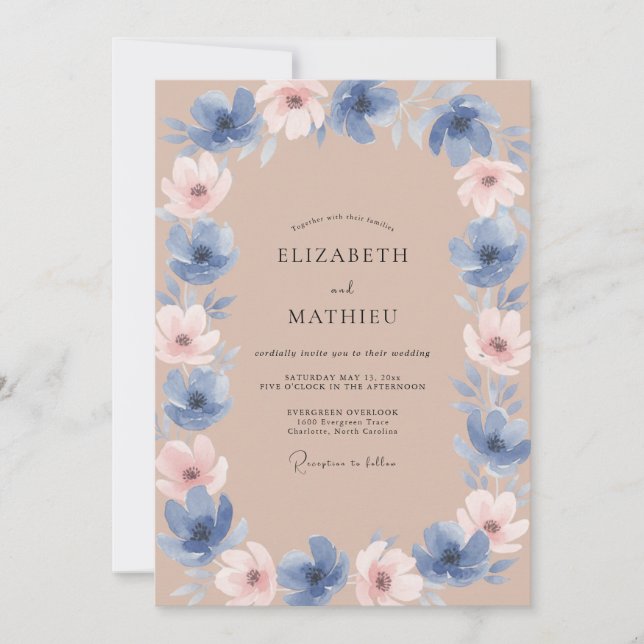 Invitación Boda Flor de Periwinkle Taupe (Anverso)