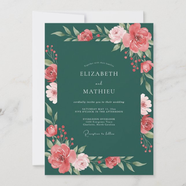 Invitación Boda Flor de Pino Coral (Anverso)
