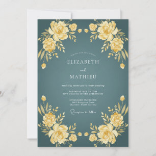 Invitación Boda Flor de Pintura Azul Teal