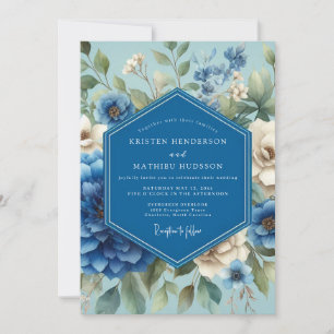 Invitación Boda Flor de Pintura Azul Zafiro