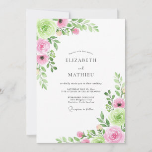 Invitación Boda Flor de Pintura Rosa Verde