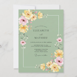 Invitación Boda Flor de Pistacho Amarillo