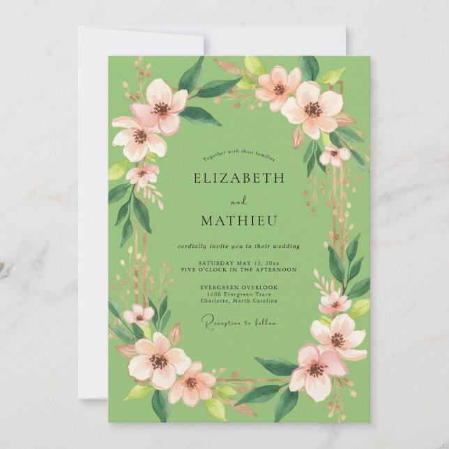 Invitación Boda Flor de Pistacho con Rubor (Anverso)