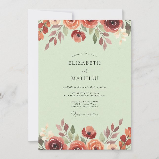 Invitación Boda Flor de Pistacho de Terracota (Anverso)