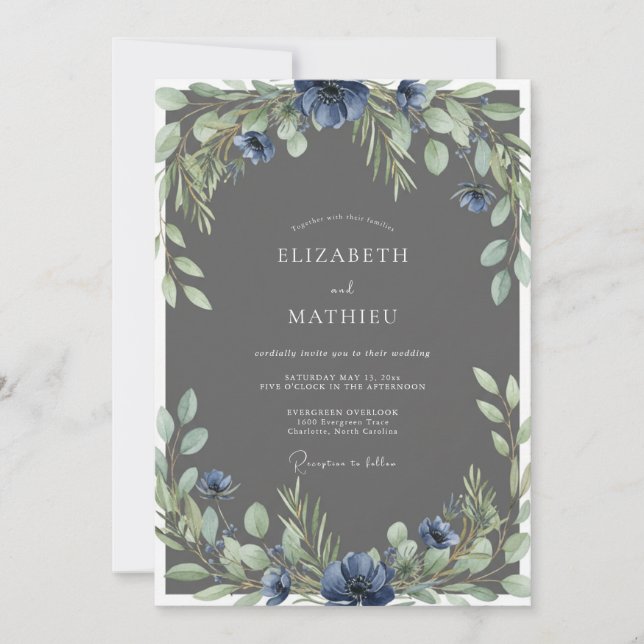 Invitación Boda Flor de Pizarra de Acero (Anverso)
