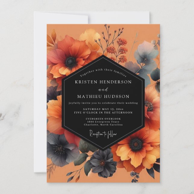 Invitación Boda Flor de Pizarra de Terracota (Anverso)