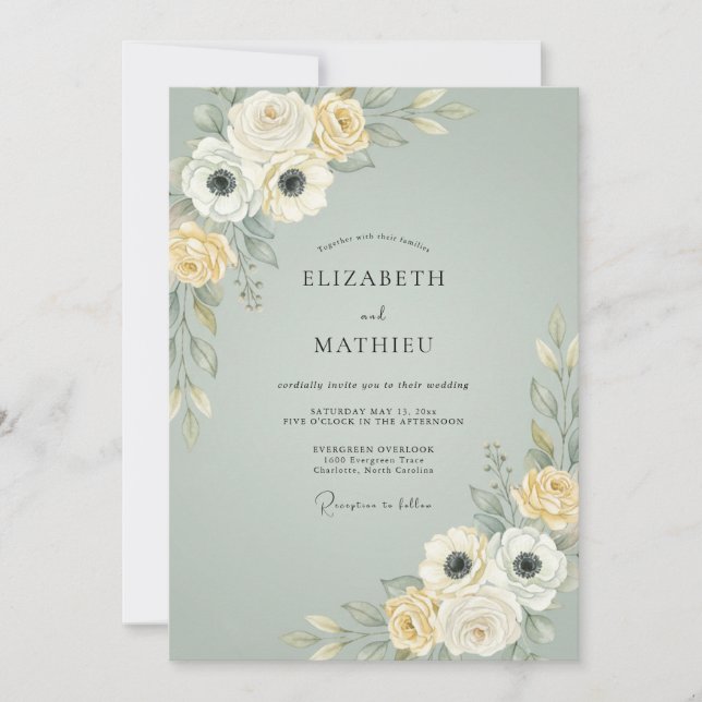 Invitación Boda Flor de Pizarra Polvorienta (Anverso)
