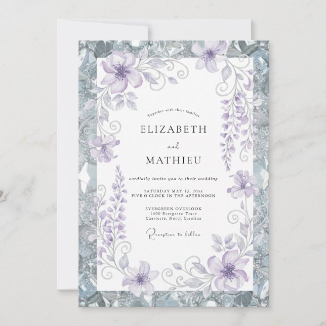 Invitación Boda Flor de Plata Periwinkle (Anverso)