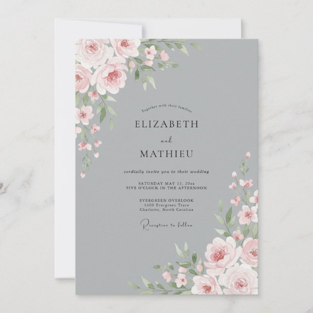 Invitación Boda Flor de Plata Pizarra (Anverso)
