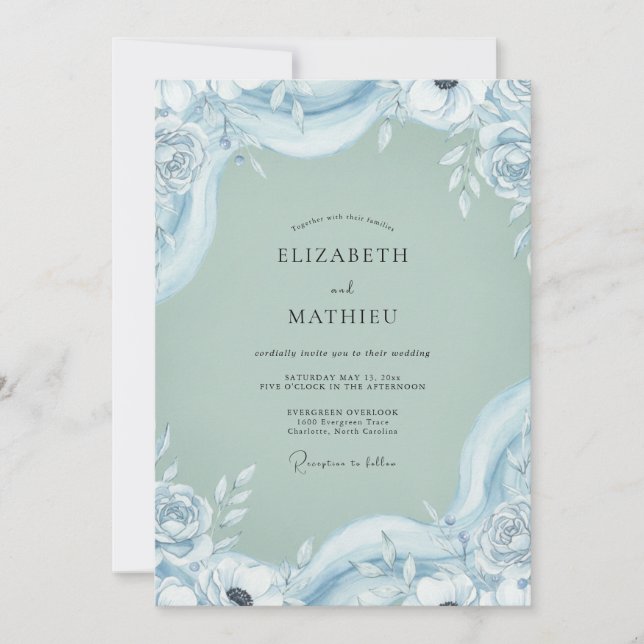 Invitación Boda Flor de Polvo de Espuma de Mar (Anverso)