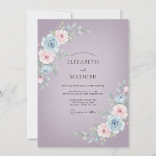 Invitación Boda Flor de Polvo Purpúreo Etéreo