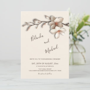 Invitación Boda Flor de Relieve Falso de Magnolia de Marfil