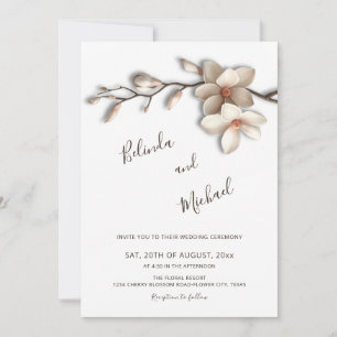 Invitación Boda Flor de Relieve Falso Magnolia Blanco Extinto