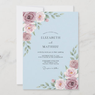 Invitación Boda Flor de Rocío Azul Polvoriento