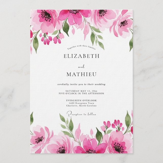 Invitación Boda Flor de Romance Fucsia (Anverso)