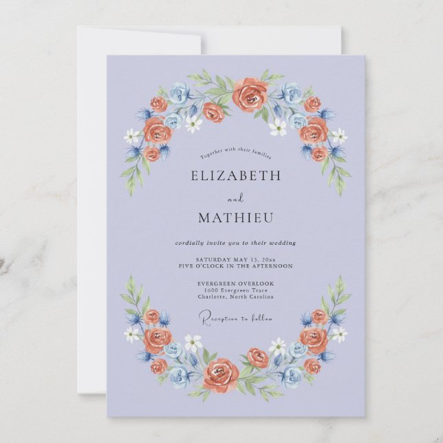 Invitación Boda Flor de Romántica Periwinkle (Anverso)
