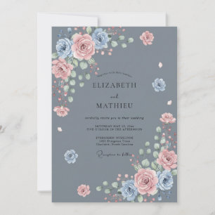Invitación Boda Flor de Rosa Azul Polvoriento