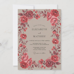 Invitación Boda Flor de Rosa Cálida Carmesí
