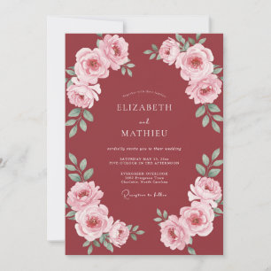 Invitación Boda Flor de Rosa Carmesí