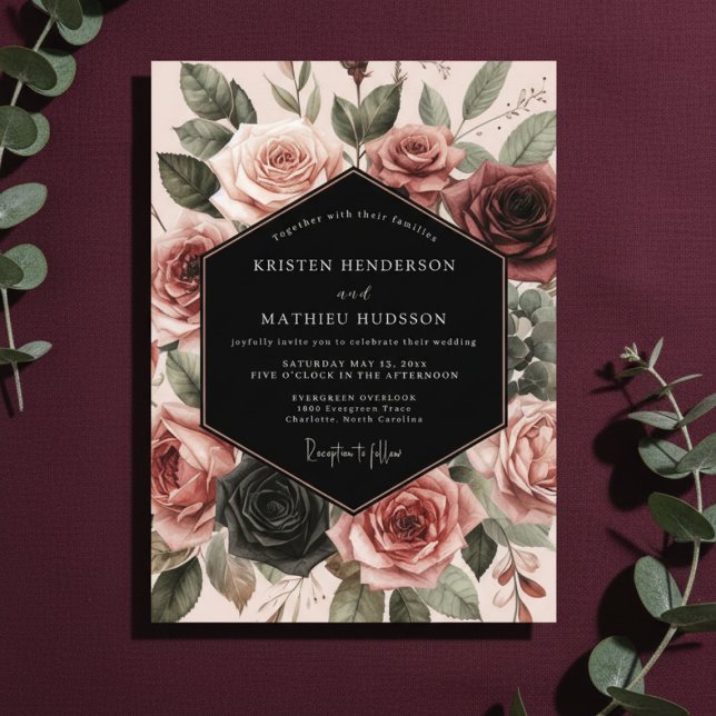 Invitación Boda Flor de Rosa de Borgoña (Subido por el creador)