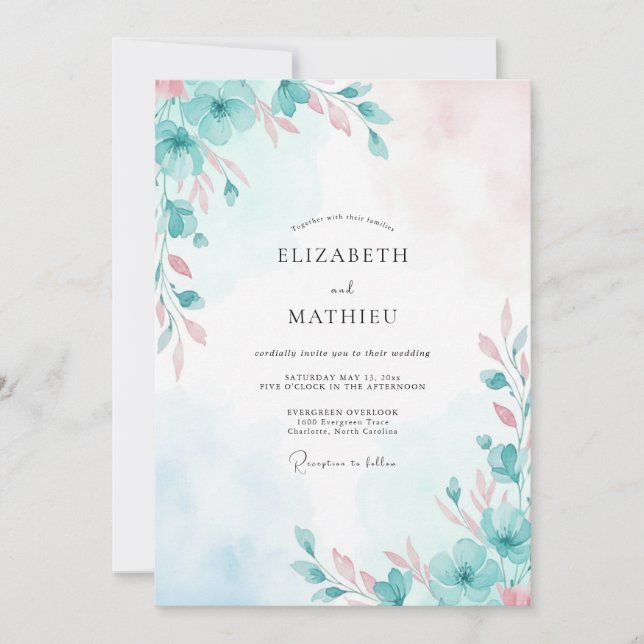 Invitación Boda Flor de Rosa Espuma de Mar (Anverso)
