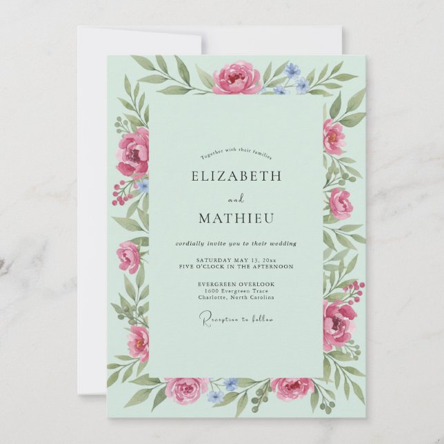 Invitación Boda Flor de Rosa Espuma de Mar (Anverso)