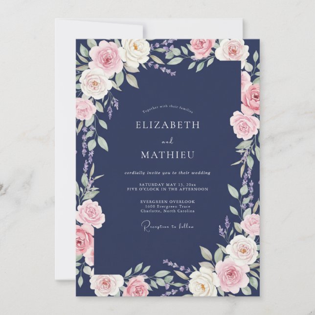 Invitación Boda Flor de Rosa Índigo (Anverso)