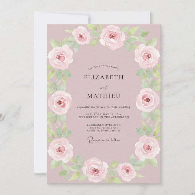 Invitación Boda Flor de Rosa Malva (Anverso)